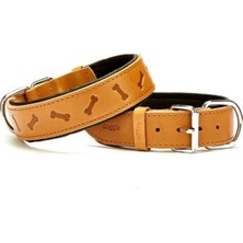Feyza Design Köpek Boyun Tasması, Deri ve Kemik Desenli, Small, Camel Renk, 4X47-55 cm