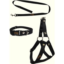 Feyza Design Küçük Irklar Siyah Köpek Göğüs Tasması ve Gezdirme Ipi, 30-45 cm