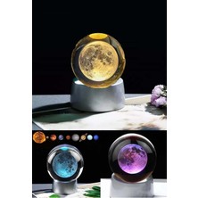 PremiumPort 3D Renk Değiştiren Kristal Ay Tasarımı Cam Küre Standlı