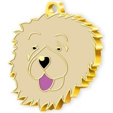 Feyza Design 24 Ayar Altın Kaplama Çin Aslanı Köpek Künyesi (Krem)