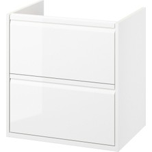 Lavabo Dolabı, Parlak Cila Beyaz, 60X48X63 Cm, 2 Çekmeceli