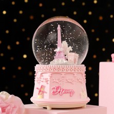 PremiumPort Büyük Boy Pembe Kar Küresi Işıklı, Müzikli ve Püskürtmeli Dekorasyon