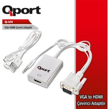 Pazarcan Qport Q-Vh VGA To HDMI Dönüştürücü + Ses Kablosu (Vga+Hdmi)