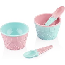 Yazıcı Karnaval Dondurma Seti 4 Parça – Renkli Dondurma Servis ve Sunum Seti