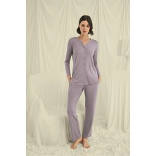 Lyyn Arias Closet Uzun Kollu Boydan Düğmeli V Yaka Pijama Takımı