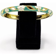 Pangu Mineli Çiçek Figürlü Altın Renk Çelik Kelepçe Bilezik