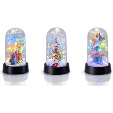 PremiumPort Yılbaşı Temalı Işıklı Dekoratif Cam Fanus, Şık ve Parlak Süs