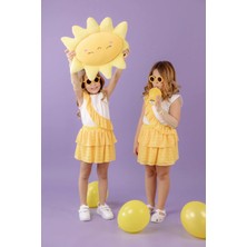 Geef Kids Kız Çocuk 2 'li Takım Volan Detaylı Üst Kolsuz Atlet Üst Beli Lastikli Kat Kat Sarı Etek Alt