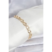 Solenya Pirinç Gold Renk Vıp Seri Zincir Model Zirkon Taşlı Kadın Bileklik