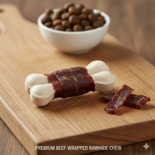 Feyza Design 4'lü Beyaz Pres Köpek Kemiği, Dana Eti Sargılı, 7,5 Cm, Doğal Ödül ve Çiğneme