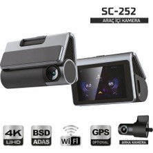 Belirtilmemiş Sentinel SC-252 4K Hdr Ön Arka Çift Kameralı Araç Kamerası 3 Inç Dokunmatik Wifi Adas Bsd Park Modu