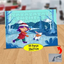 Asilmeydan Buz Pateni Yapan Çocuk ve Tavşan 99 Parça Puzzle Yapboz Tablo-69