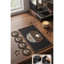 Anse Kahve Makinası Önü Mat & Bardak Altlığı Seti Silikon Kahve Kokulu