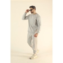 EYDAMOON Erkek Kışlık Içi Polarlı Eşofman Takımı Bisiklet Yaka Sweatshirt Jogger - Gri Regular Lastikli Paça