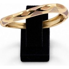 Pangu Asimetrik Desenli Mineli Altın Renk Çelik Kelepçe Bilezik