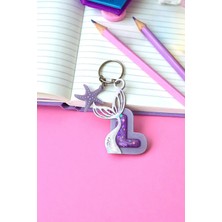 Ecolia Store Mor Deniz Kızı Temalı Kuyruklu Harf Anahtarlık – Simli Parlak Özel Tasarım Aksesuar