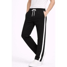 Giyim Center Erkek Yandan Şeritli Boru Paça Eşofman Altı 3 Iplik Pamuklu Eşofman - Siyah