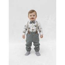 Butik Erkek Bebek - Çocuk  Pantolon Askılı Papyon Detaylı 4 Parça Takım Pamuklu Kumaş