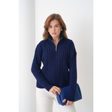 Venezia Giyim Yarı Fermuarlı Saç Örgü Kazak Regular Fit // V8650