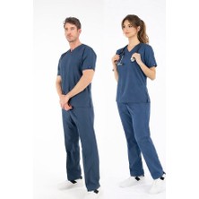 Uçak Medikal Petrol Mavi Alpaka V Yaka Takım Takma Kol