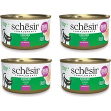 Schesir Tavuklu Broth Pişirme Suyunda Tamamlayıcı Kedi Konservesi 70 Gr. x 4 Adet