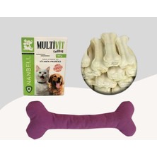Feyza Design 12CM Beyaz Çiğneme Kemiği Seti + Multivitamin ve Yumuşak Oyuncaklar
