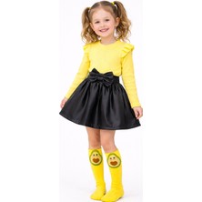 Deri Etek, Sarı Badi ve Diz Altı Çorap Takım Kız Çouk, Kız Bebek Takım