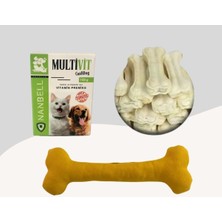 Feyza Design 12CM Beyaz Çiğneme Kemiği Seti, Multivitamin ve Yumuşak Oyuncak Hediye