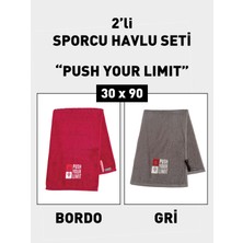 Denizli Cotton 2'li Nakışlı Sporcu Havlusu Pamuklu, Ter Emici Fitness Plates Boks Tenis Spor Havlusu
