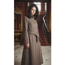 Esin Giyim Kruvaze Kuşaklı Kapüşonlu Orta Boy Kaban