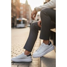 Enoch Hakiki Deri Yanı Delikli Kalın Taban Beyaz Erkek Sneaker