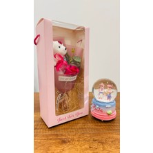 Ekonomik Sepeti Sevgililer Günü Için Ayıcık Buket-Gitar Çalan Işıklı Müzikli Kar Küresi Set