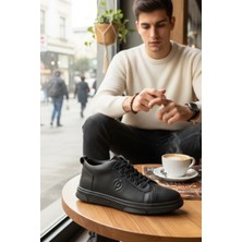 Enoch Hakiki Deri Siyah Yanı Logo Detaylı Siyah Erkek Sneaker