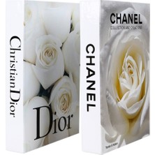2'li Chanel Beyaz Gül/dior Beyaz Gül Dekoratif Kitap Kutu