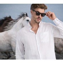 Varetta Erkek Beyaz Gömlek Likralı Cepli Rahat Kalıp Salaş Pamuklu Uzun Kollu