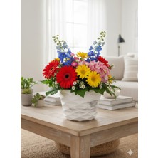 Mermer Efektli Dekoratif Saksı 1.7 Lt