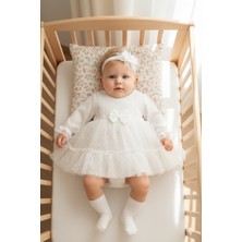 Miniday Baby Kız Bebek Mevlütlük Elbise Bandanalı Dantelli Yeni Doğan Hastane Çıkışı Gelinlik Abiye Mevlitlik 4016