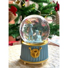 PremiumPort Mavi Altın Geyik Kar Küresi 15CM, Şık ve Dekoratif Hediye