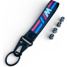 Bmw Mmm Logo Bez Anahtarlık ve 4 Adet Metal Bmw Siyah-Beyaz Sibop Kapak Takım