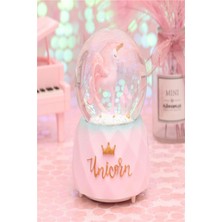 PremiumPort Pembe Unicorn Temalı Işıklı ve Müzikli Büyük Boy Kar Küresi