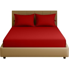 Sabia Soft Touch %100 Pamuk 62 Tel 200X200 cm +37 cm Yüksekliğe Kadar Uygun Battal Boy Lastikli Çarşaf Seti Kırmızı
