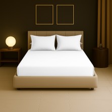 Sabia Soft Touch %100 Pamuk 62 Tel 200X200 cm +37 cm Yüksekliğe Kadar Uygun Battal Boy Lastikli Çarşaf Seti Beyaz