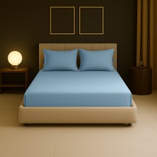 Sabia Soft Touch %100 Pamuk 62 Tel 180X200 cm +37 cm Yüksekliğe Kadar Uygun Battal Boy Lastikli Çarşaf Seti Mavi
