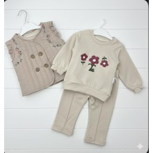 Hippıl Baby Çiçek Nakışlı Kapitone Yelekli 3lü Takım