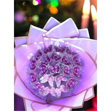 PremiumPort Mor LED Işıklı Kelebek Buketi, Kalıcı Yapay Çiçek, Doğum Günü Hediyesi