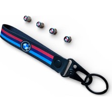 Bmw Logo Bez Anahtarlık ve 4 Adet Metal Bmw Kırmızı Beyaz Logo Sibop Kapak Takım