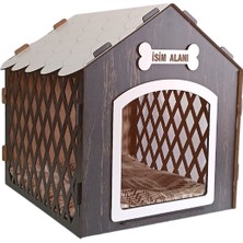 Feyza Design Ahşap Desenli Köpek Evi ve Hediyeli Set, Beyaz-Rebab Renk