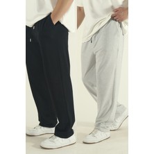 Eydamoon 2XL Erkek Gri-Siyah Oversize Bol Paça Eşofman Altı Günlük Stil ve Konfor