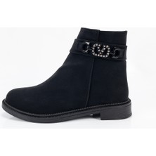 Aktaş Ayakkabı Kadın Siyah Su Geçirmez Taş Detaylı Fermuarlı Bot