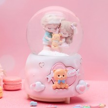 PremiumPort Ayıcıklı Büyük Boy Kar Küresi Işıklı Müzikli Püskürtmeli, Pembe